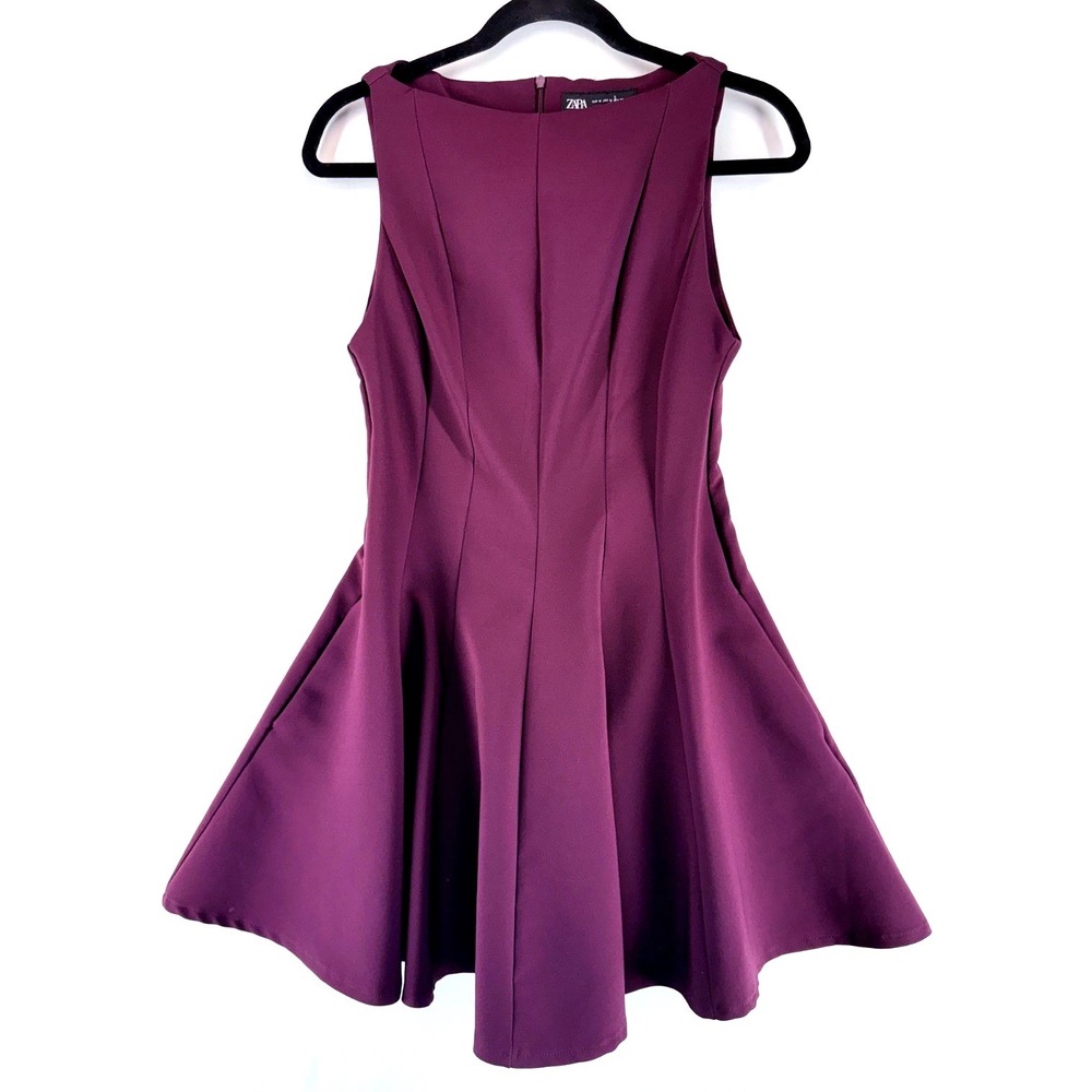 Zara Purple Fit And Flare Skater Dress M Pleated Skirt 2000s MTV Going Out Style